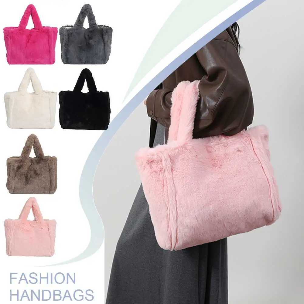 Women Plush Shoulder Bag Large Capacity Soft Handbag Solid Color Cute Underarm Travel Work 241011