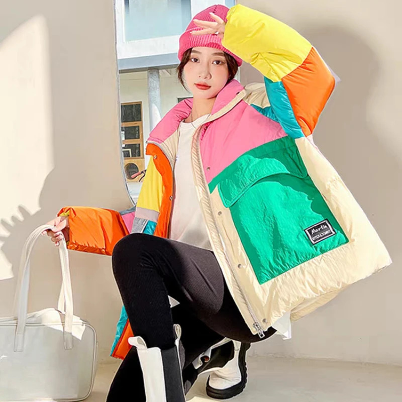 Womens multi-color duck down jacket large pocket duck down jacket Korean fashion warm edition jacket for autumn and winter 241009
