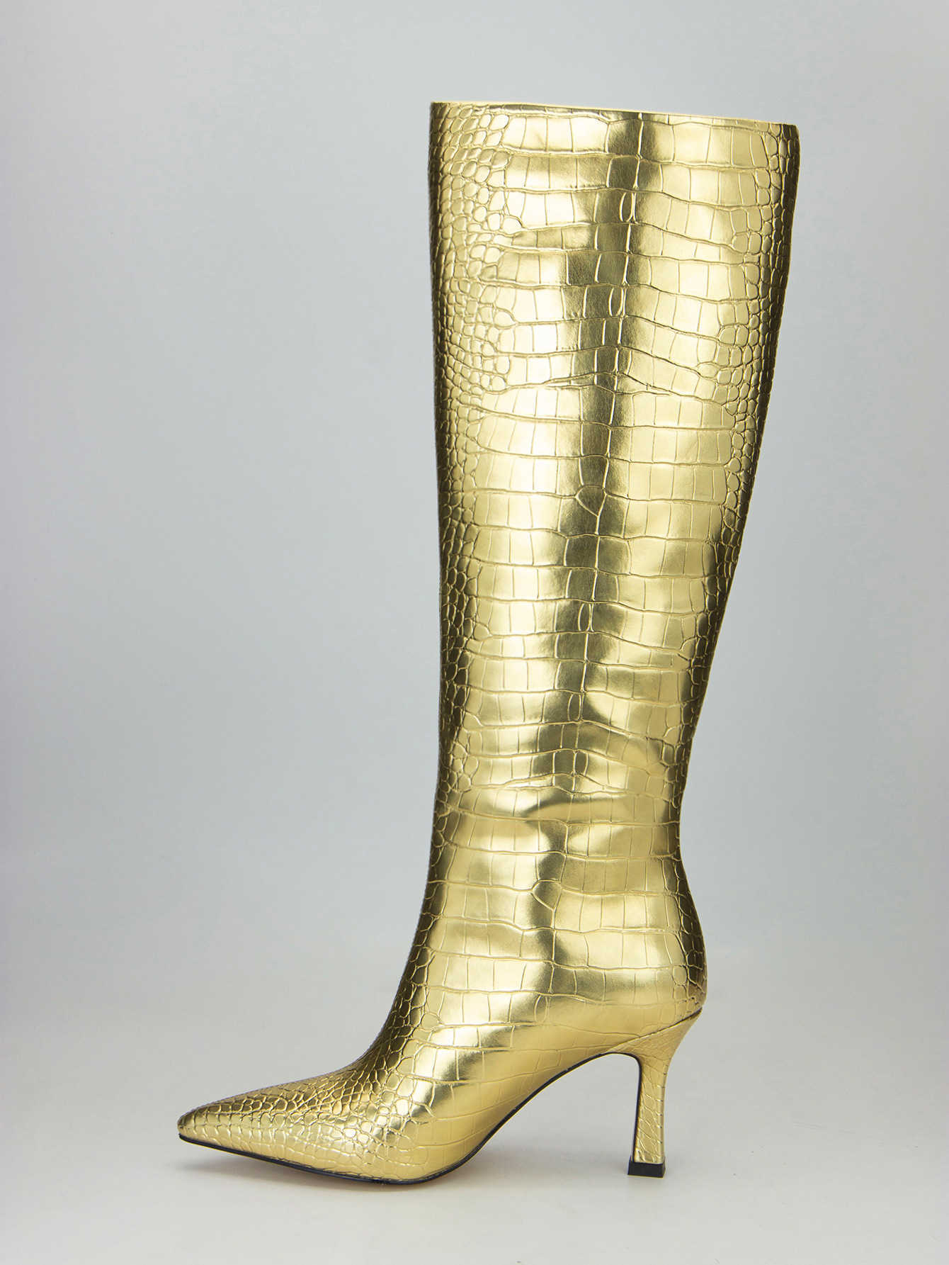 Gold Crocodile Pattern Fashion Boots Show Knee Thigh High Heel Women Martin Boots Leather Ankle Boots Winter 240826