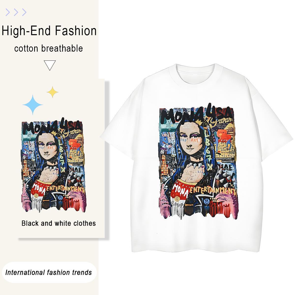 Stylist Womens T Shirts 100% Cotton 230g Breathable Short Sleeve Sport Mona Lisa Tshirt for Man Woman Unisex Cartoon Printing L-4XL Top Tees