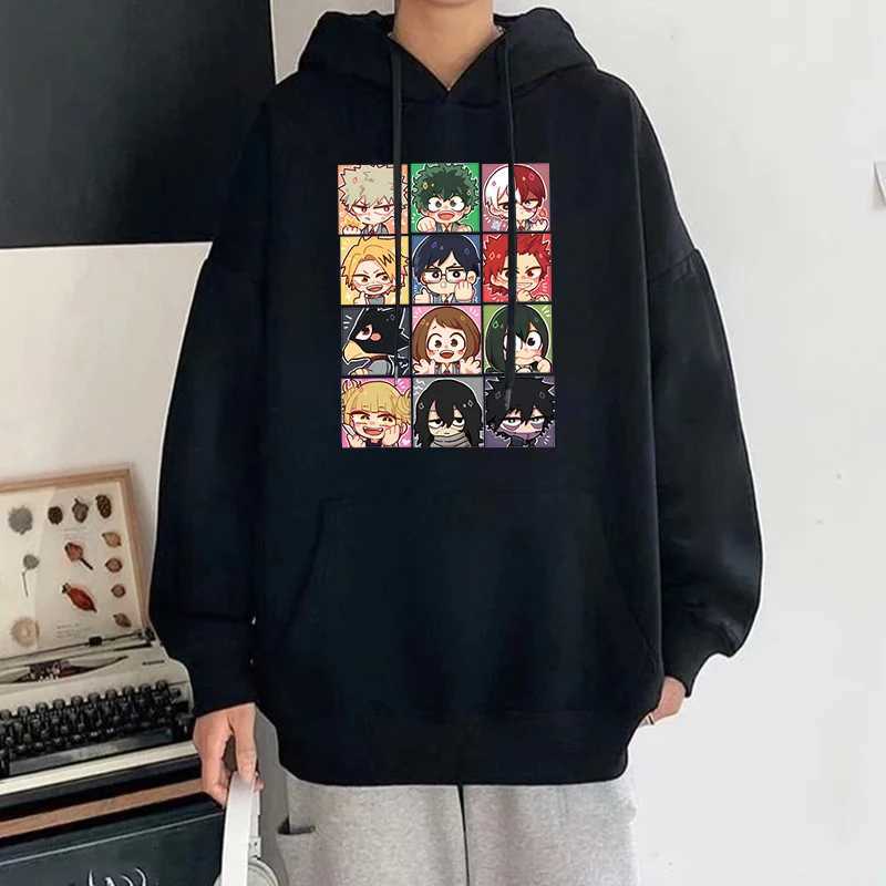 Cartoon Deku Todoroki Shoto Bakugou Katsuki Hoodies My Hero Academia Autumn Winter Long Sleeves Fleece Sweatshirt Street Hoody LX241011