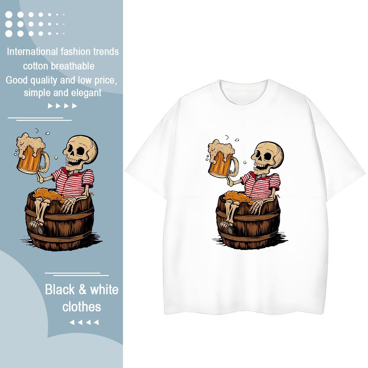 New T-Shirts for Women 230g Pure Cotton Crew Neck Breathable Street Wear skull Lady T shirt Brand Custom Print Oversized Polos