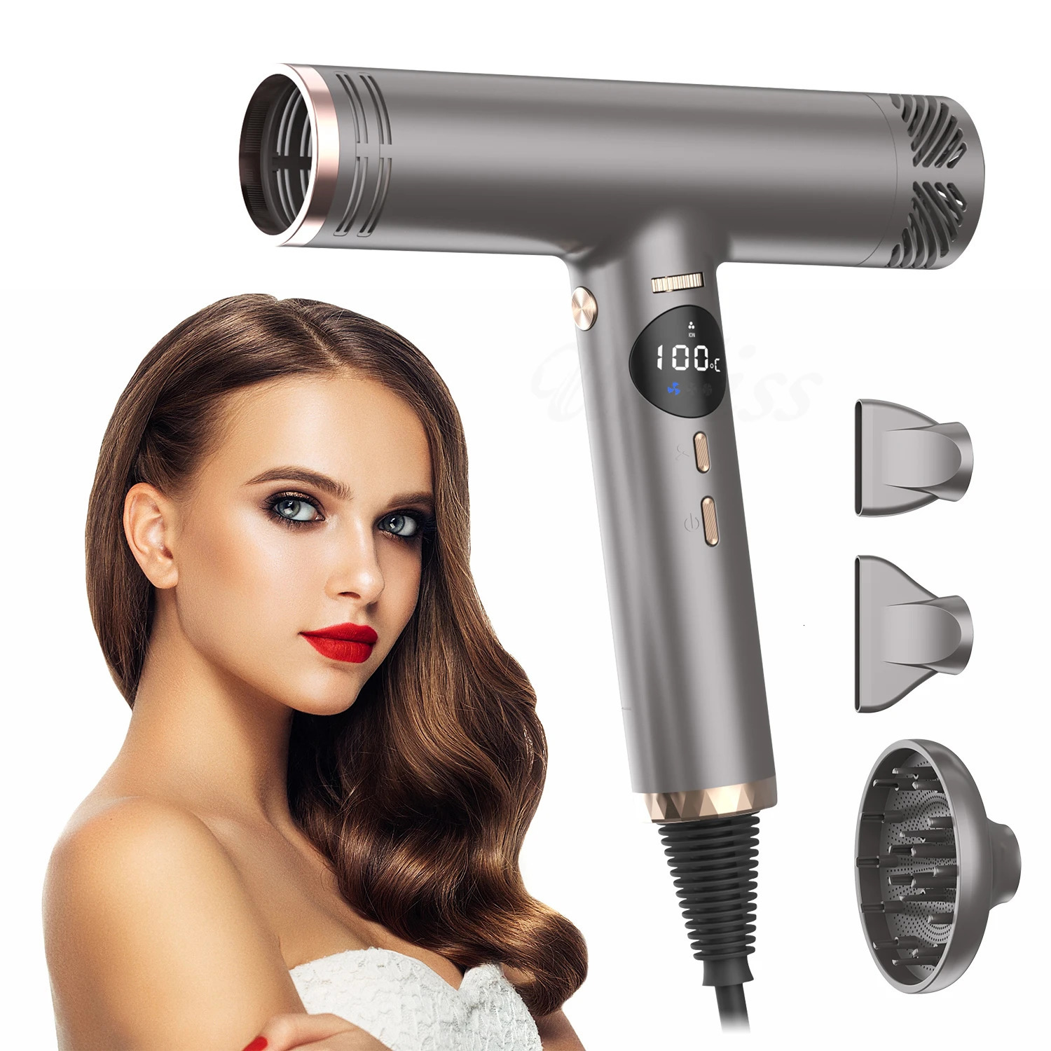 Professional High Speed Hair Dryer Curler Fast Dry With Hair Curling Nozzle Styling 110000rpm Hair Dryer Negative Ion High Speed 241009