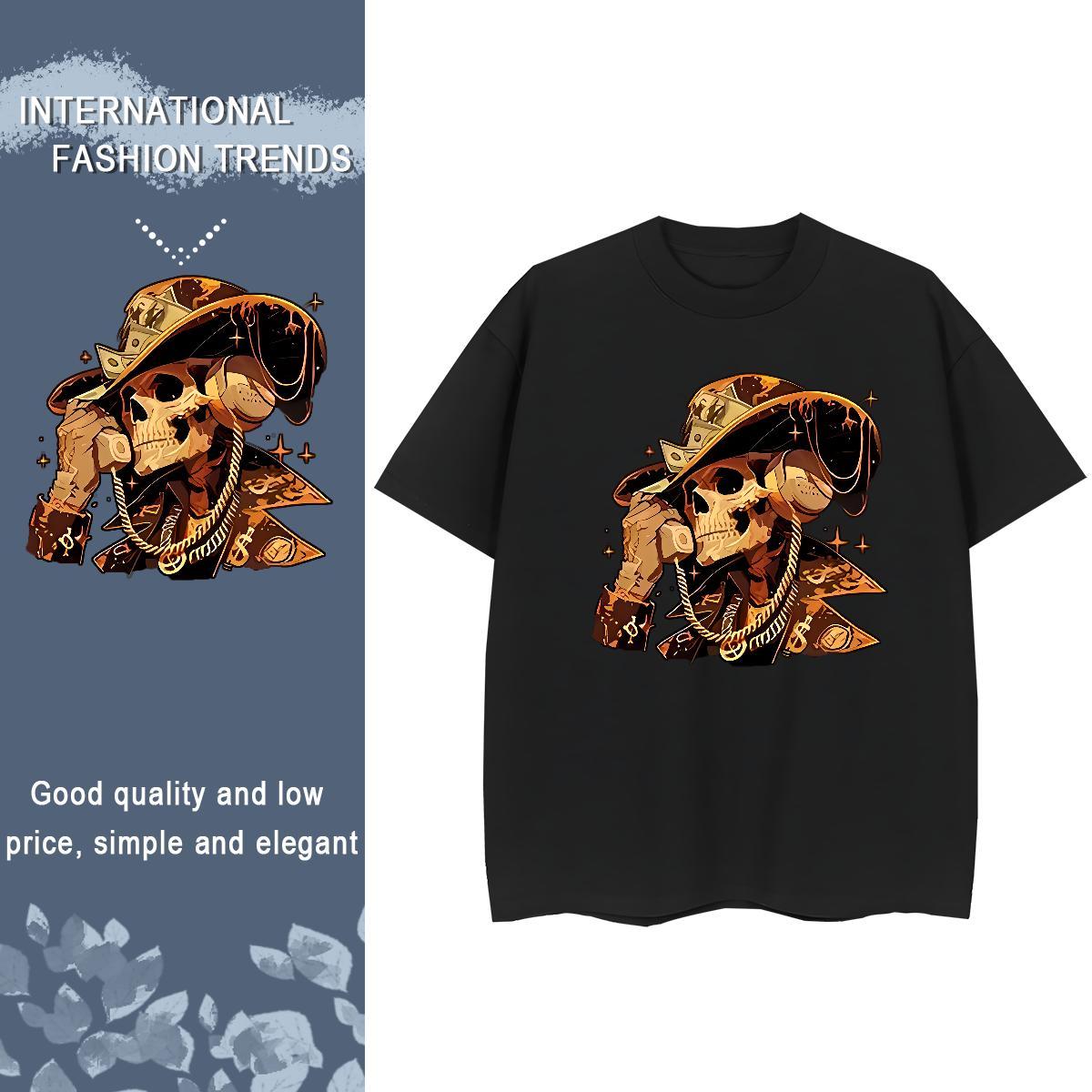 2024 Casual Womens T Shirts 230g Pure Cotton O Neck Short Sleeves Home Outdoor skull Tshirt for Man Woman Designer Custom Printing Polos