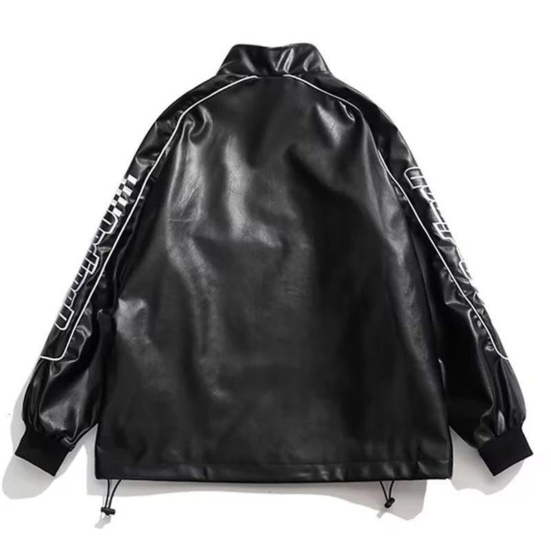 Embroidery leather jacket mens racing patch work street autumn ultra-fine Y2k PU baseball jacket retro couple jacket 241011