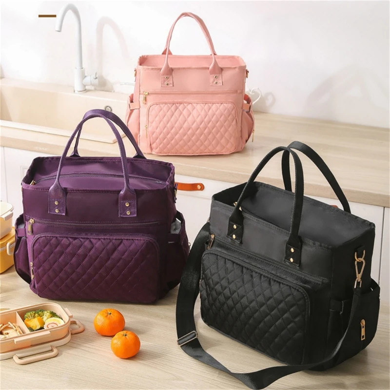 Large capacity fashionable bento work lunch insulated waterproof portable storage bag travel picnic handbag 241008 6332 4