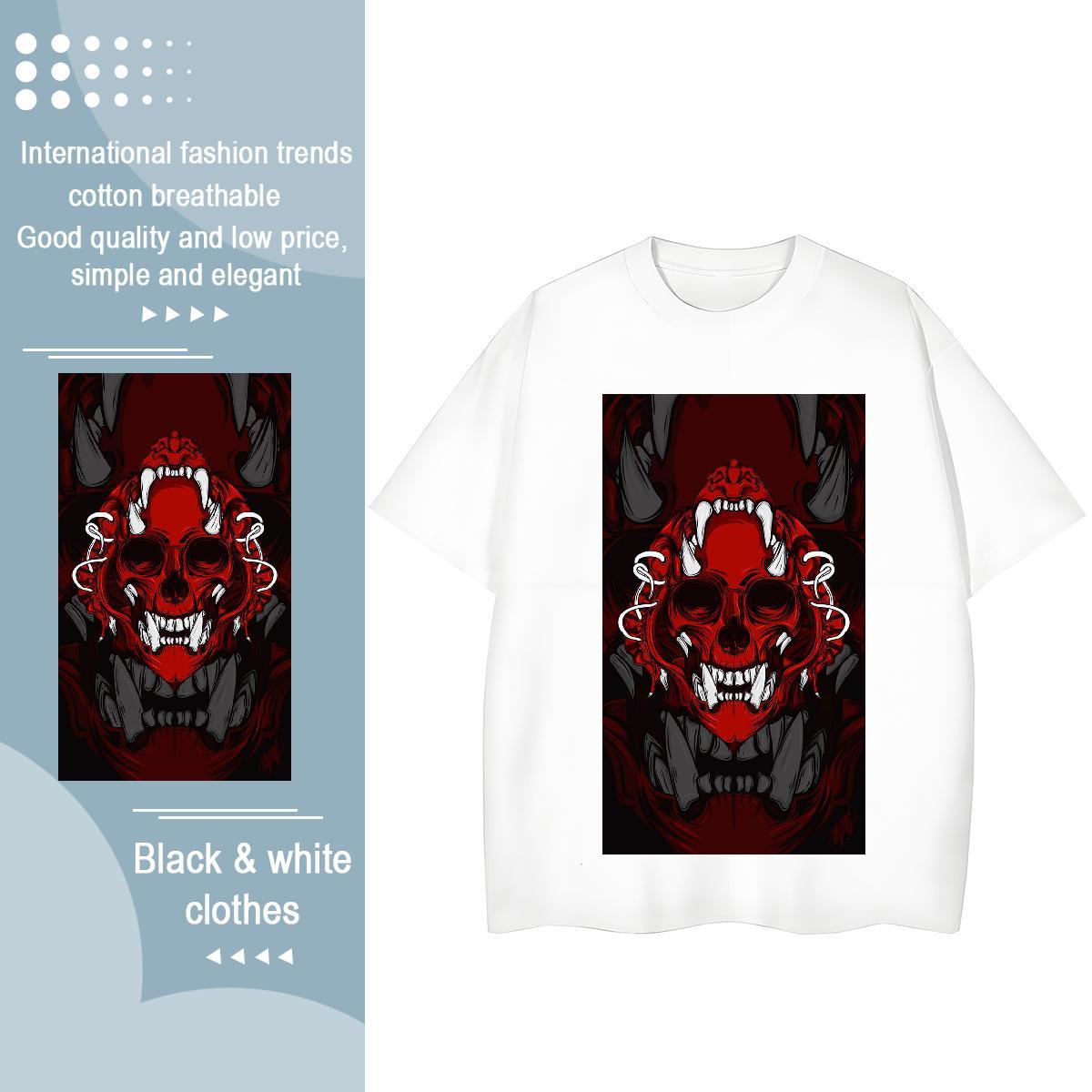 Factory Direct T shirt 100% Cotton 230g Breathable Crew Neck Sports Street Wear skull Tshirt for Man Woman 5A Cartoon Print Tops Shirt