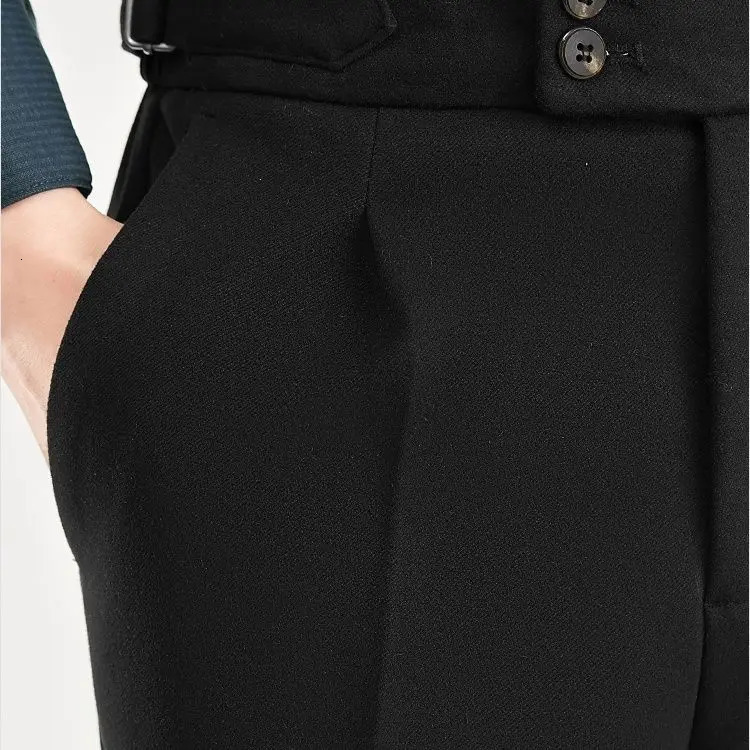 mens autumn and winter high waisted wool coarse tweed business casual pants long straight H336 241010