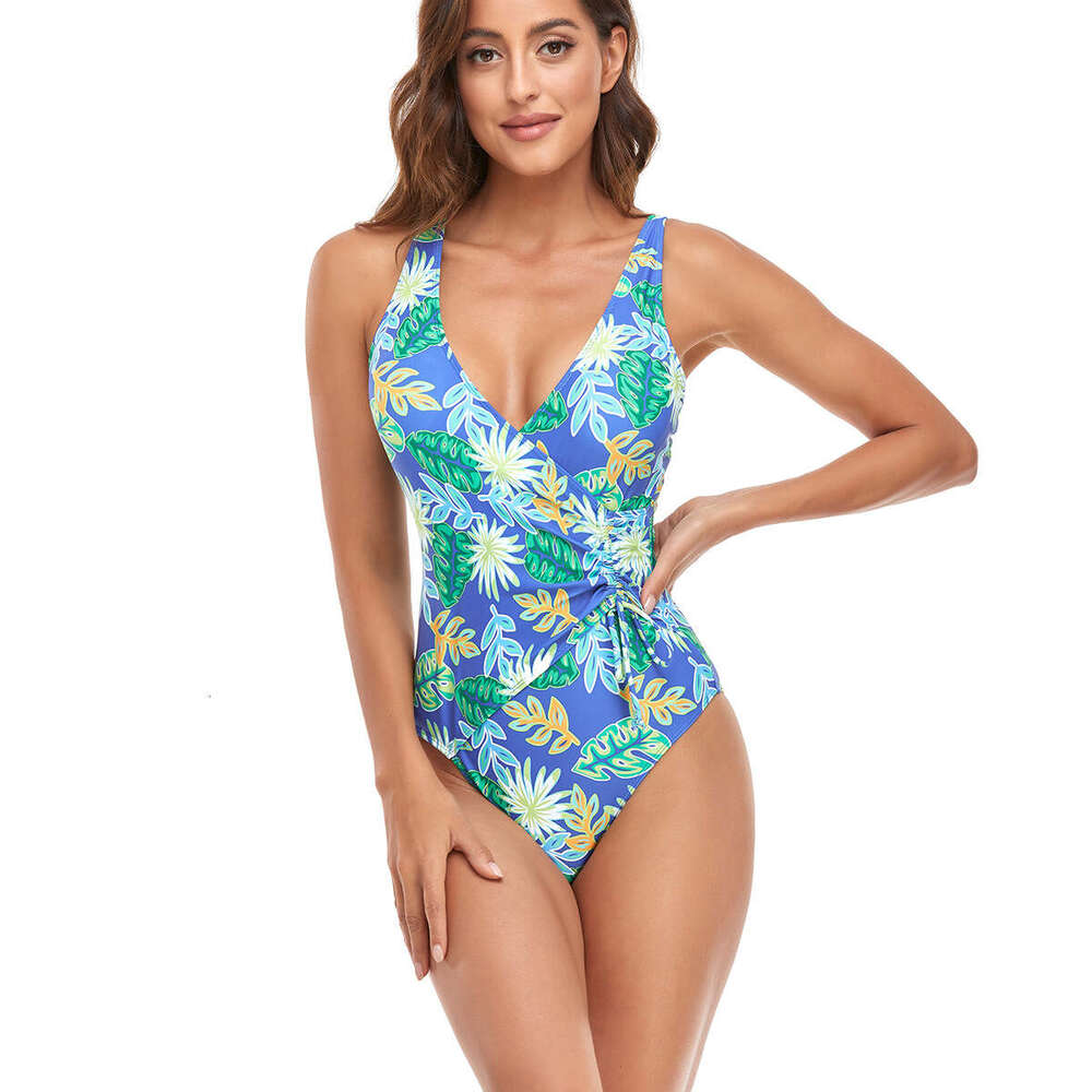 2023 Single V-Neck Bikini Women's One-Piece Printed Swimsuit New Multi Color Design