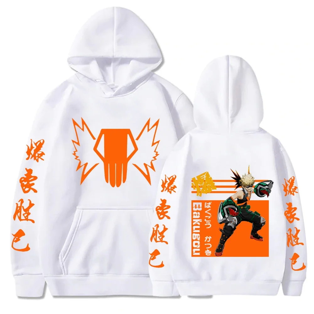 Japan Anime My Hero Academia Bakugou Katsuki Hoodies Women Men Loog Sleeve Kawaii Manga Orange Graphics Sweatshirts