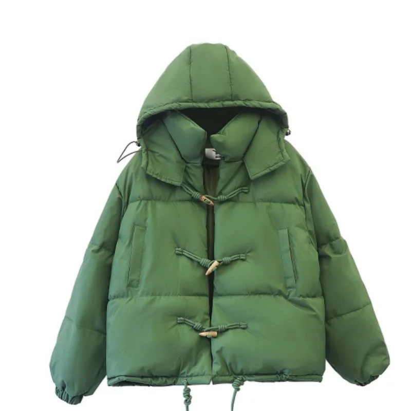 White down jacket womens coat green hooded fashion American streetwear Y2K style down jacket womens winter short jacket 241009