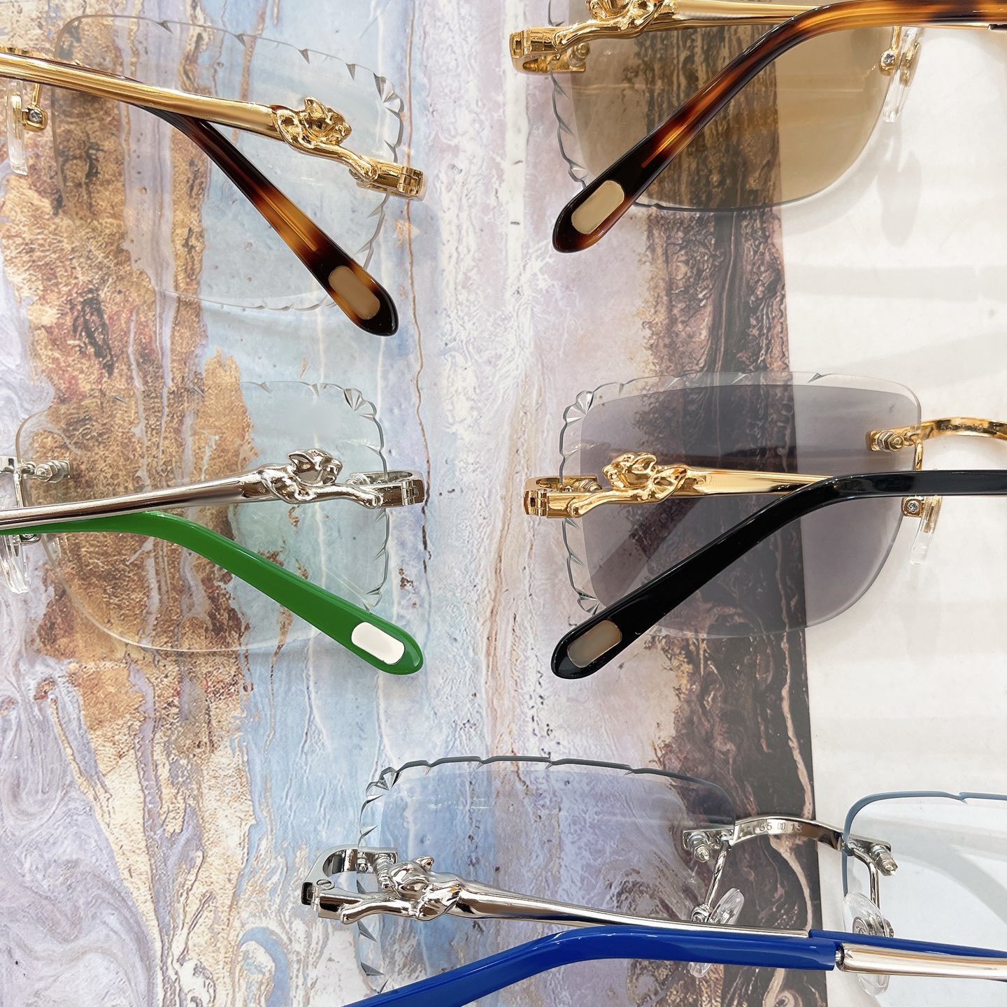 rimless sunglasses color changing lenses buffs designer shades UV400 mya prescription Sunglasses dia cut glasses mutlicolors Metal Frame original box