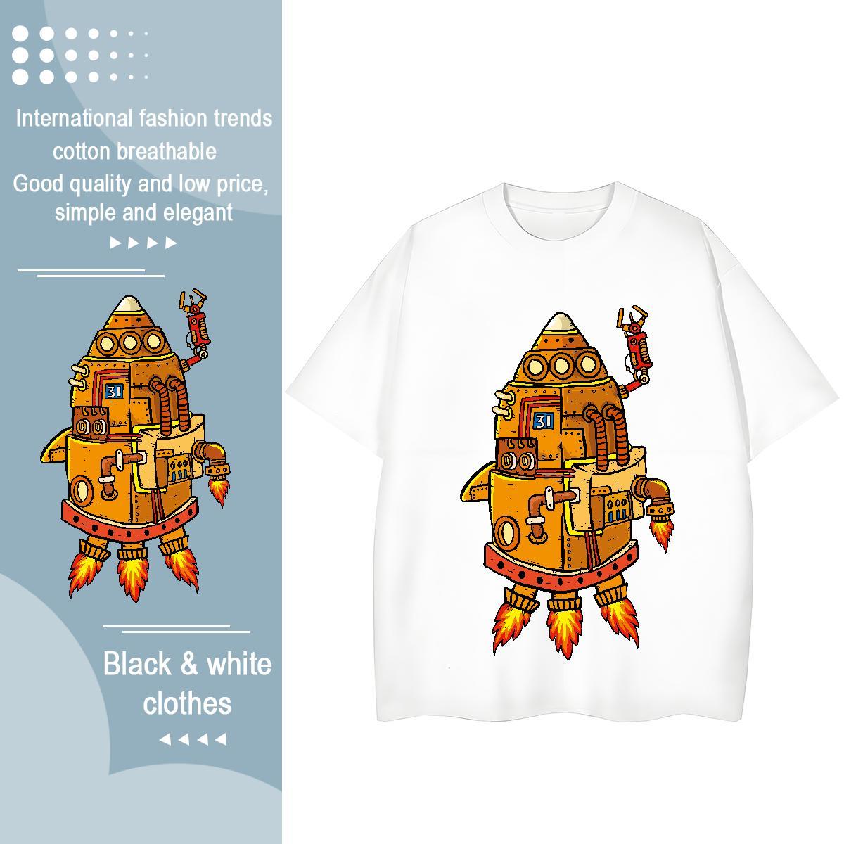 TOP Quality T shirt 230g Cotton Breathable Crew Neck Casual robot Womens Tshirts Wholesale Cartoon Anime Polos