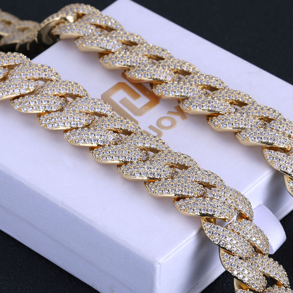 18mm Hip Hop Bubble Miami Cuban Chain Mens Necklace Gold Plated Full 5A Zircon Jewelry