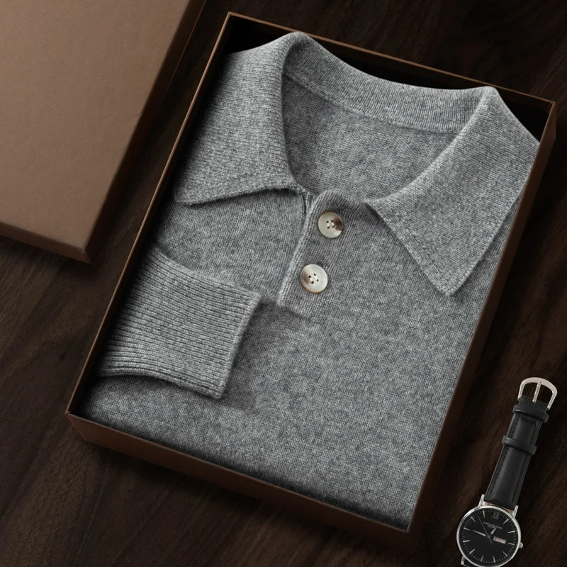 ZOCEPT 100 Goat Cashmere Pullover for Men High Quality Winter Knitted Warm Thickened Sweater Solid POLO Collar 241009