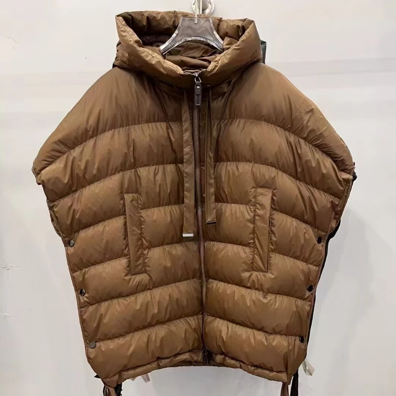 Womens down jacket winter sleeveless inflatable simple casual solid vest thick warm hooded short 241010