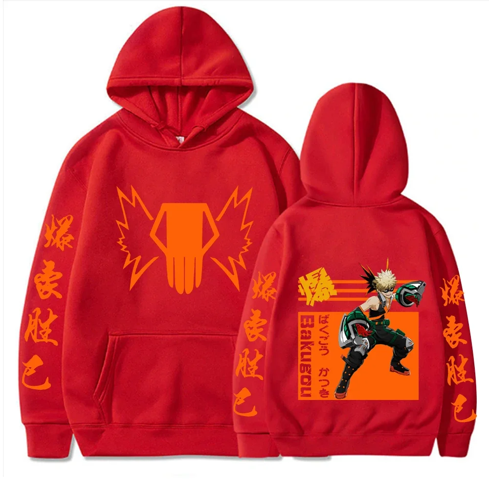 Japan Anime My Hero Academia Bakugou Katsuki Hoodies Women Men Loog Sleeve Kawaii Manga Orange Graphics Sweatshirts