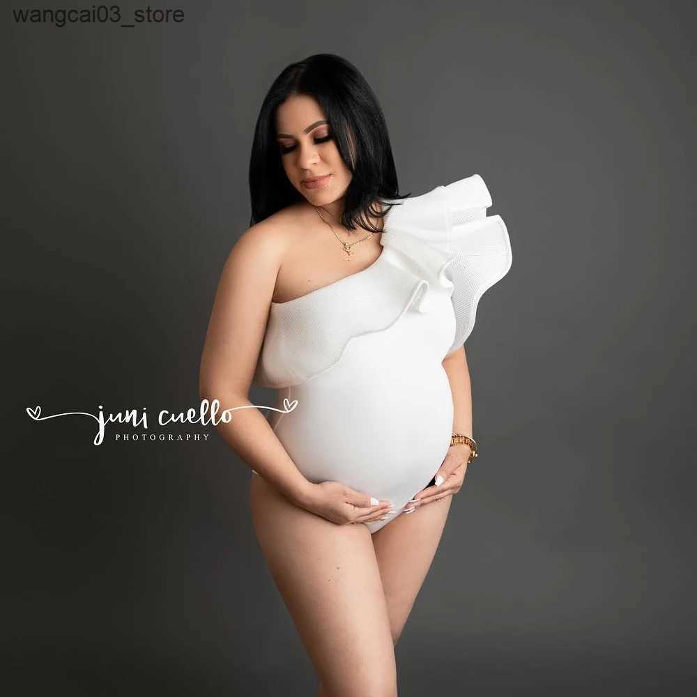 Maternity Dresses Maternity Photography Props Dress Women Sexy Bodysuit Stretch Leotard Sleeveless Ruffles Suitable For Pregnant Women Photography L24