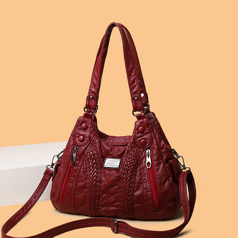 Bag women fashionable washed leather tote bag, large capacity versatile, middle-aged mother shoulder bag slung diagonally 241015