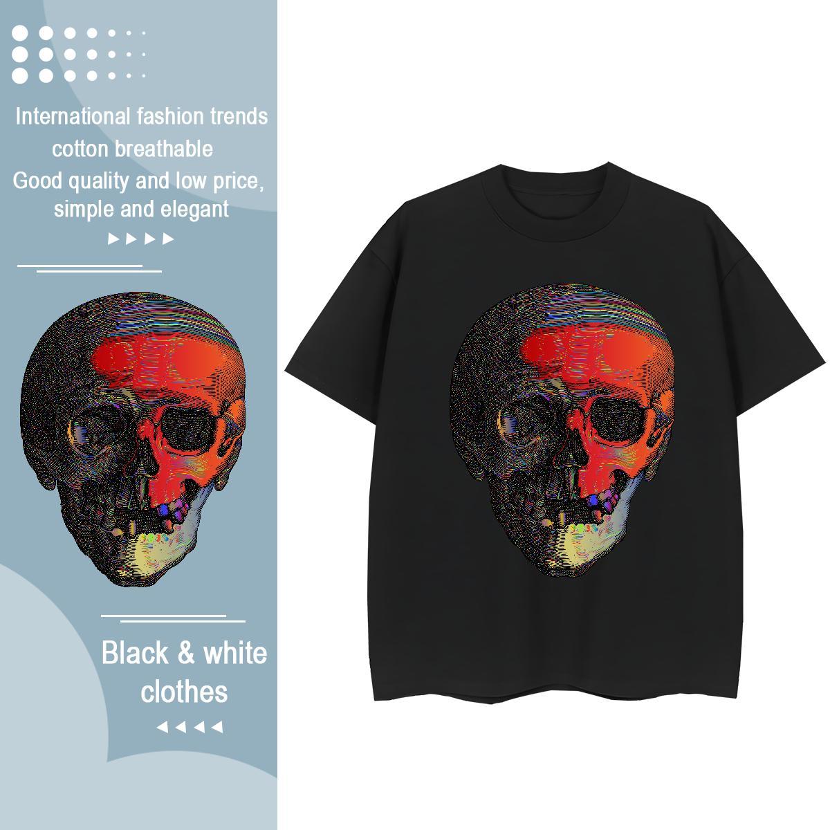 Classic T shirt 230g Pure Cotton Round Neck Short Sleeve Summer Casual skull Woman Tshirt Female Plus Size Cartoon Tops