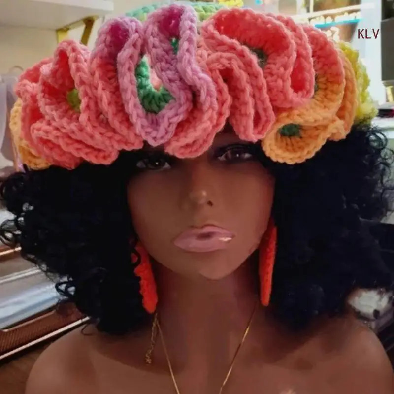 Cute girl crocheted ruffled conical bucket hat ladies fisherman hat 241011