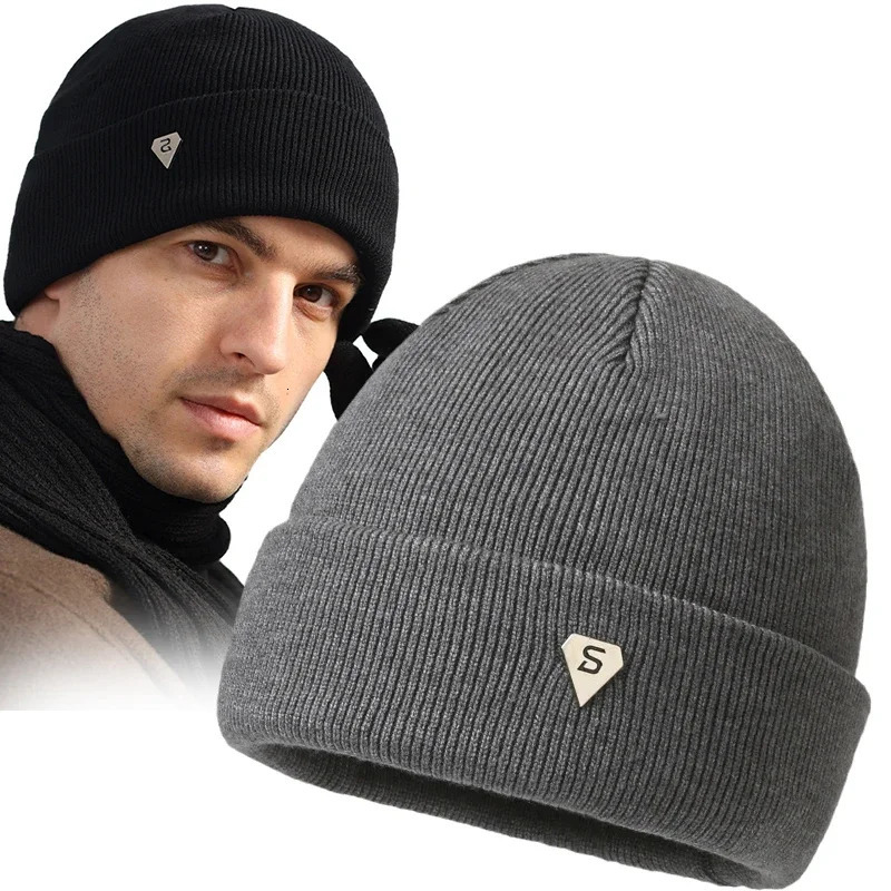 Winter thick knitted hat mens black Beanie couple hiphop and womens fashionable melon warm 241009