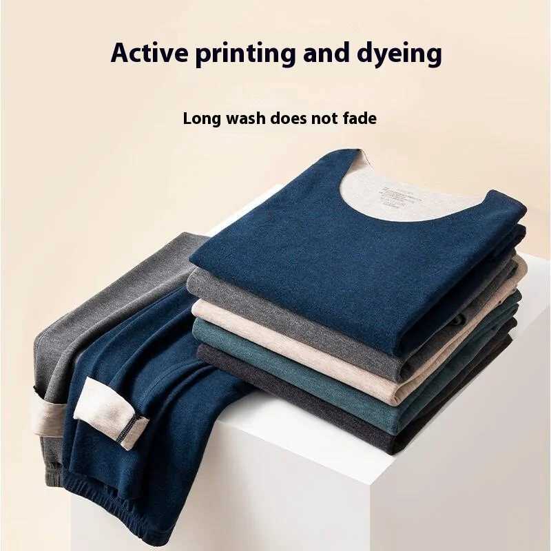 Women's Thermal Underwear New Cashmere Silk Thermal Underwear Set Mens Non-marking Double-Sided Brushed Wool De Velvet Fall Coat and Pants Homewe