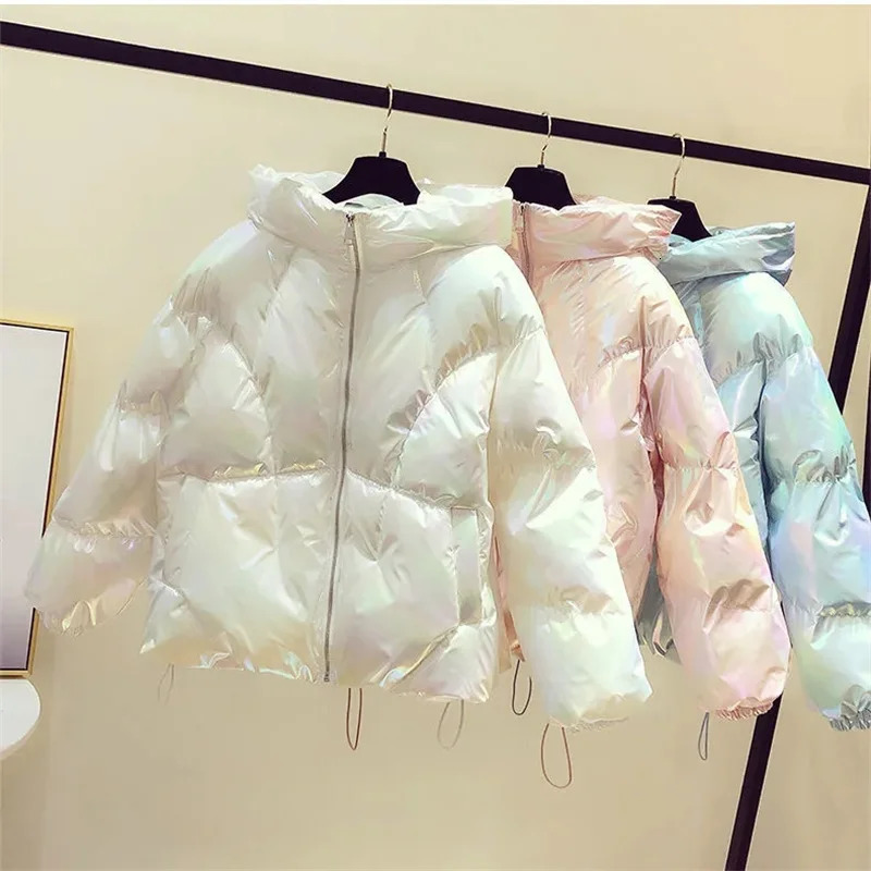 Down Cotton Jacket Winter Coat Thick Fashion Padded Short Hooded Ins Bread Clothing Pleated Bright White Parka 241009