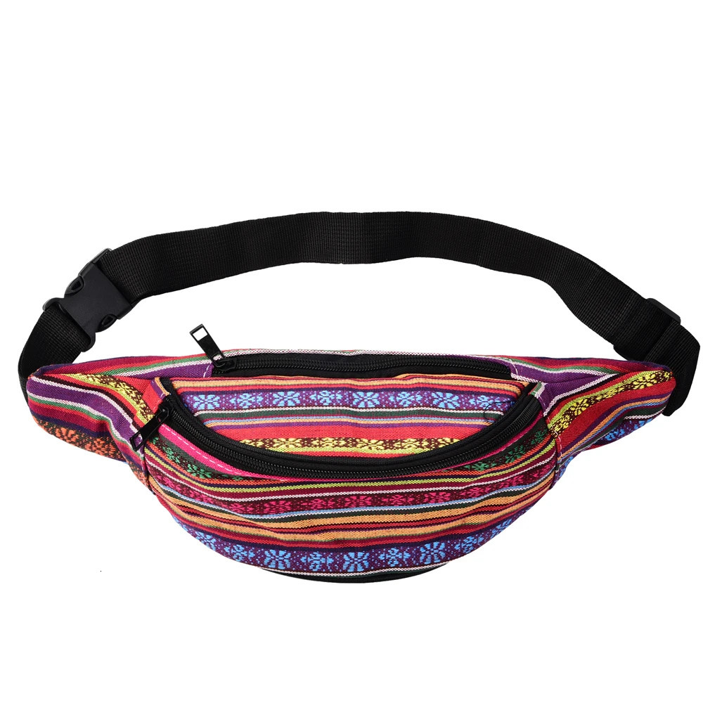 Annmouler Bohemian style womens waist bag fabric Fanny Pack high-quality retro phone bag 2 pockets travel waist bag 241008