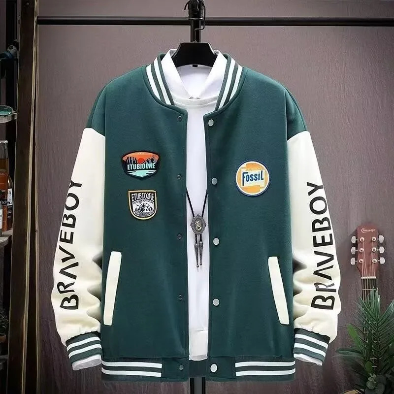 Autumn Mens Baseball Jacket Harajuku High Street Blue Sports Fashion Thin Uniform 241010