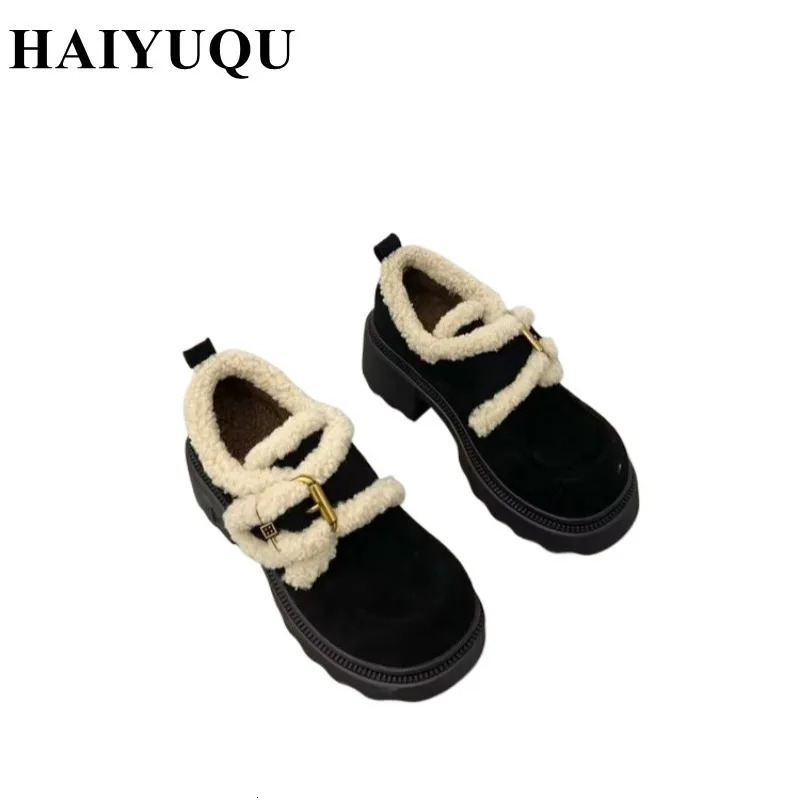 Fashion Fur Suede Coat Womens Shoes Heel Mary Jane Shoes 2025 Trend Short Fat Fleece Warm Cotton Pump Zaptos Unprinted Good Product 241007