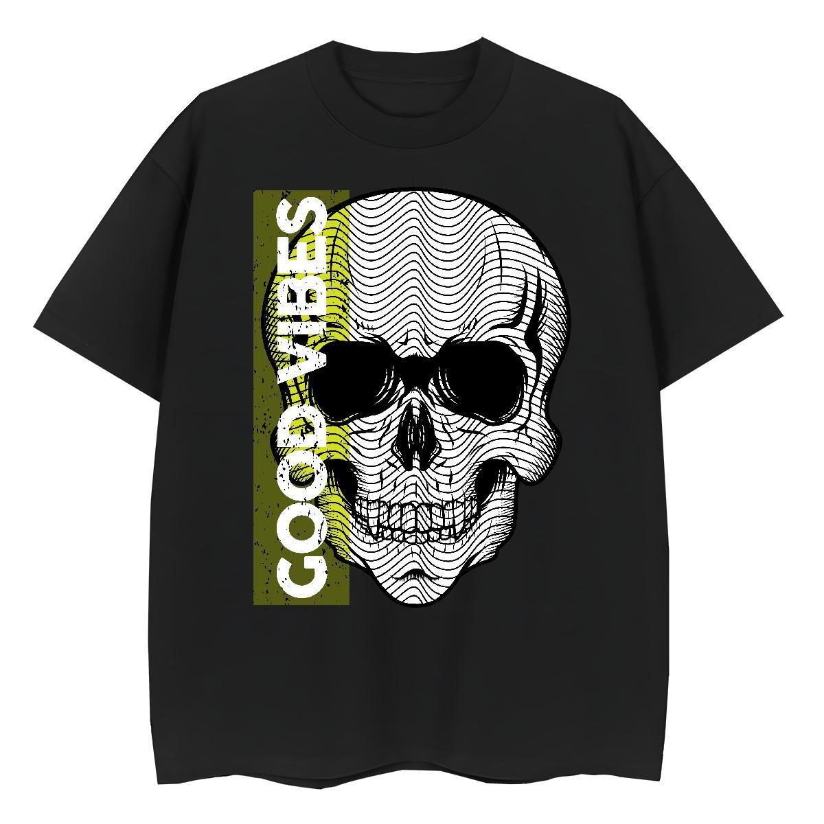 Fashion New Women T Shirts 100% Cotton 230g Breathable Crew Neck Street Wear skull Tshirt for Man Woman Loose Black Oversized Tee Shirt