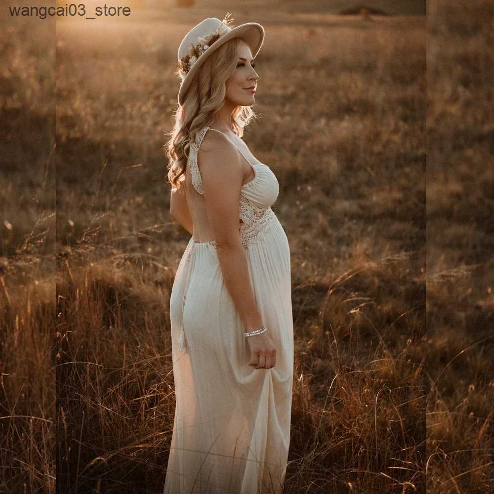 Maternity Dresses Lace Backless Maternity Dresses for Baby Showers Boho Pregnant Dress V-neck Suspender Bohemian Photo Shooting Pregnancy Dress L24091