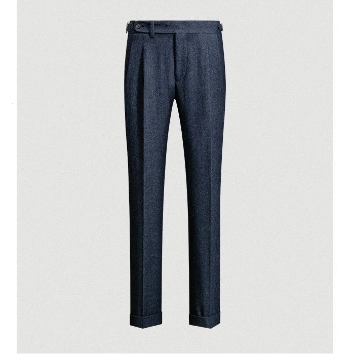 mens autumn and winter high waisted wool coarse tweed business casual pants long straight H336 241010