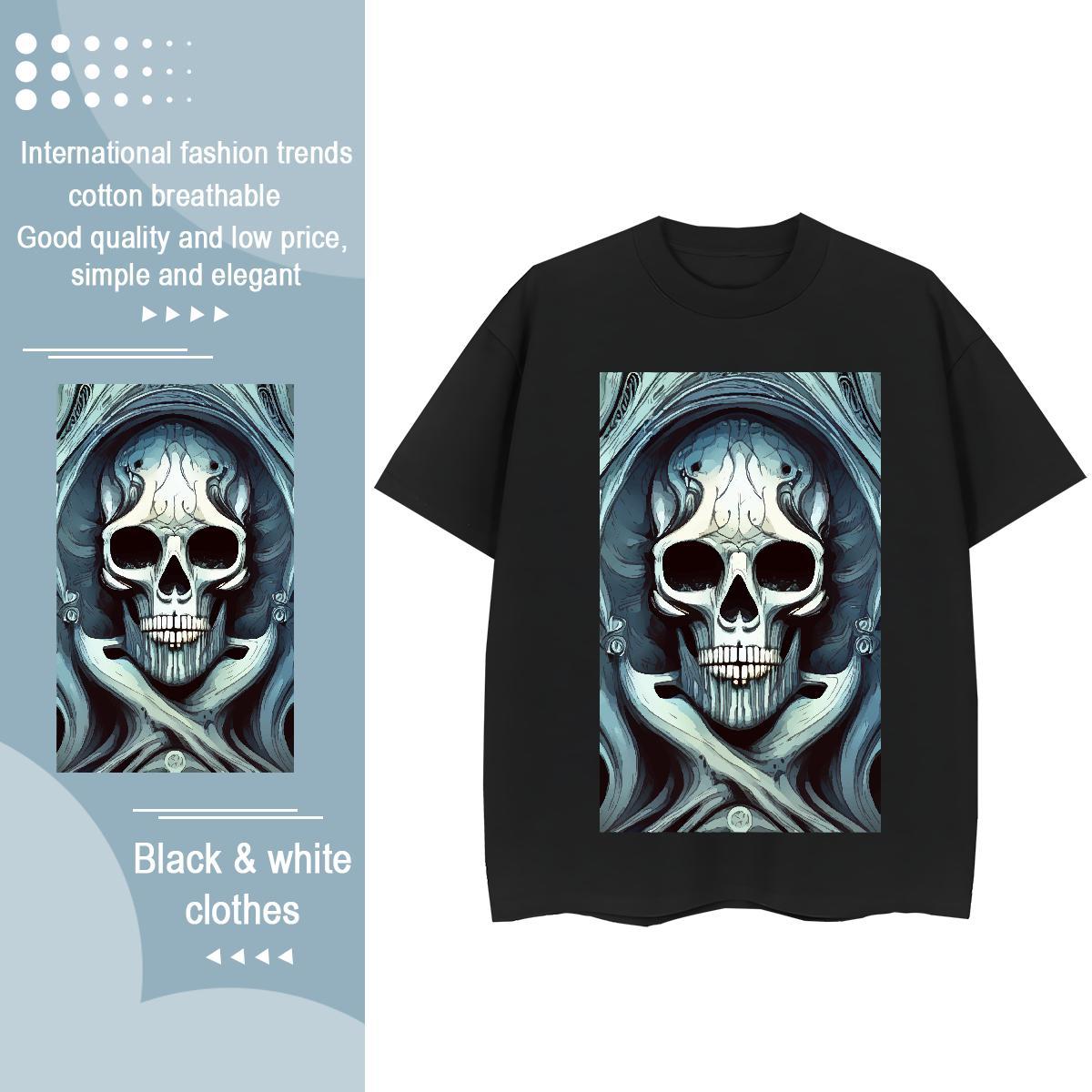 Custom T-Shirts 230g Cotton O-Neck Short Sleeve Sport skull Couples T Shirts Loose fit Cartoon Floral Printing Tops