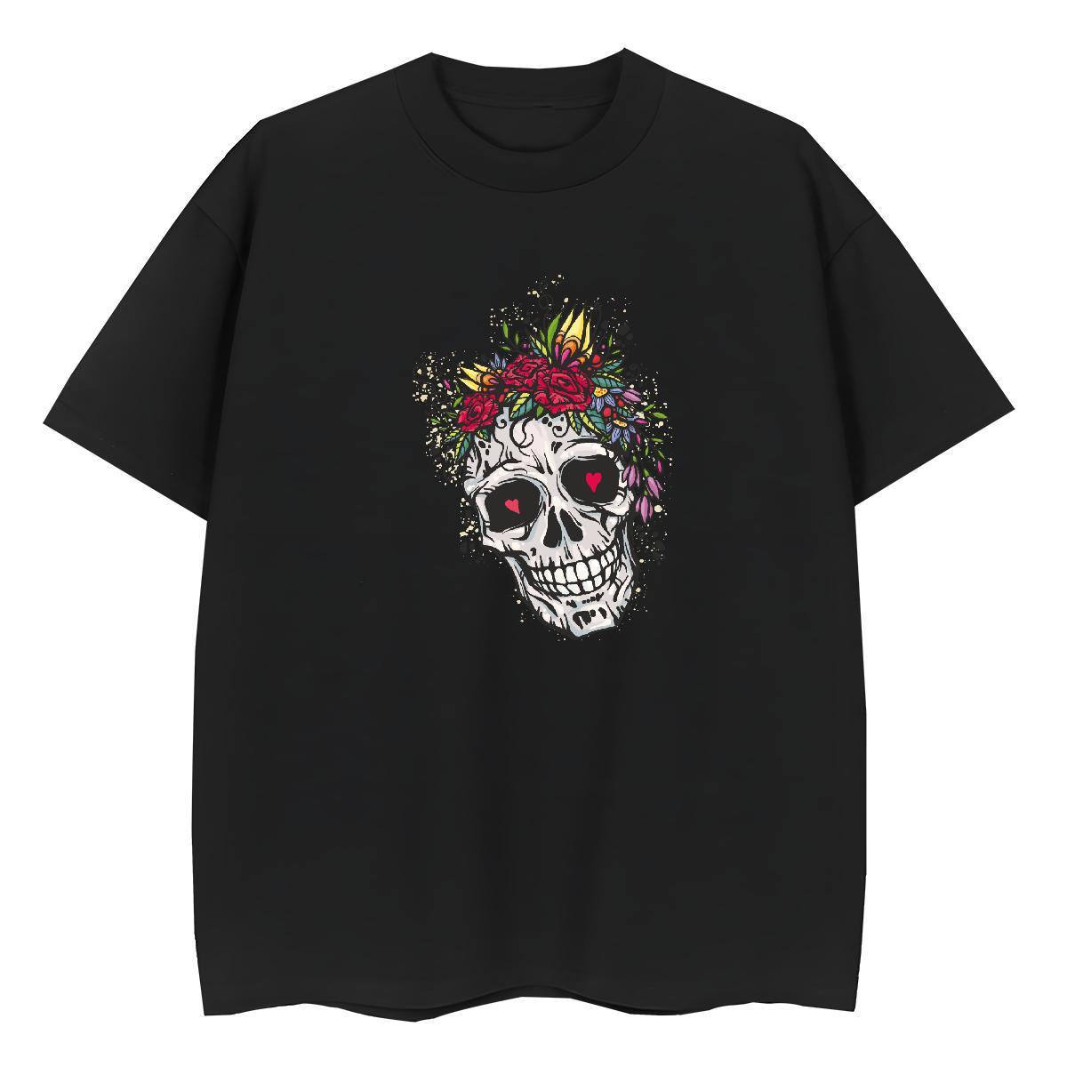 New T-Shirts 230g Cotton Breathable Crew Neck Summer Casual skull Lady T shirt Loose Custom Printing Clothings