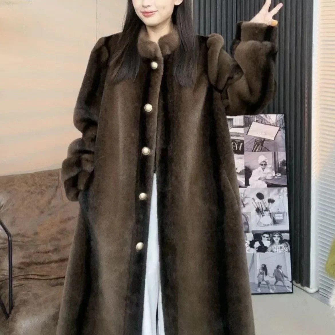 Rich Women Imported Purple Label Velvet Mink Womens Full Medium Coat 241010