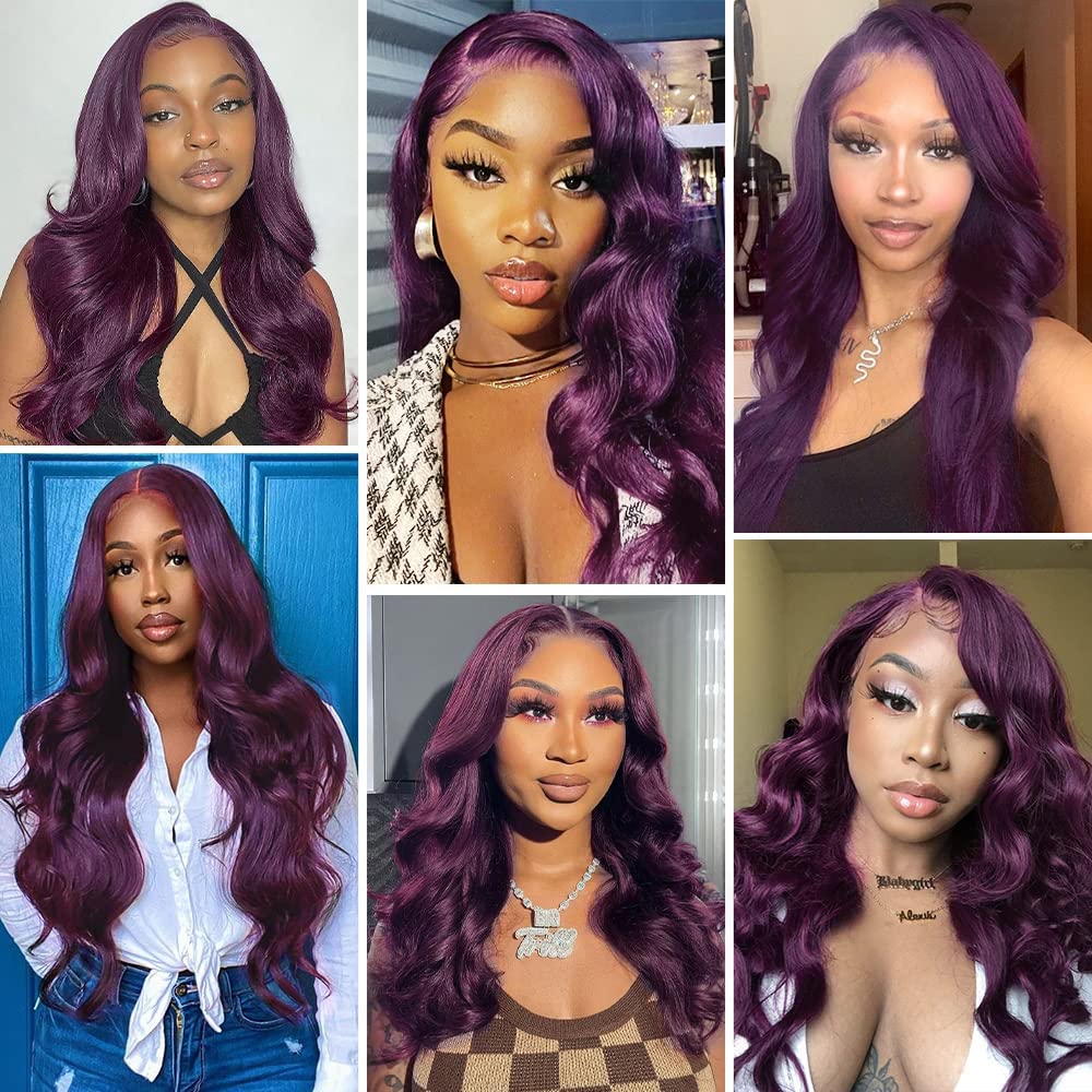 Glueless Deep Smokey Purple Wigs for Women HD Transparent Grape Purple Lace Wigs Human Hair Pre Plucked with Baby Hair 150% Density