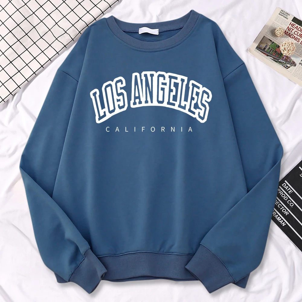 Street Trend Womens Pullovers Los Angeles California Letter Printing Hoodies Warm Fleece Sweatshirt Crewneck Soft Female Clothes 241009