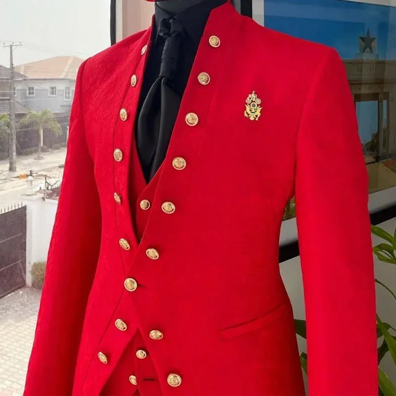 Floral Pattern Suits For Men Prom Wedding Double Breasted Jacquard Business Groom Tuxedo 3 Pcs (Jacket + Pants + Vest) 2024