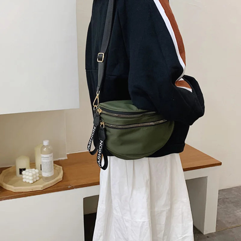 Fashionable womens Fanny Pack large capacity cross body chest bag banana bag PU leather womens waist bag phone bag 241008