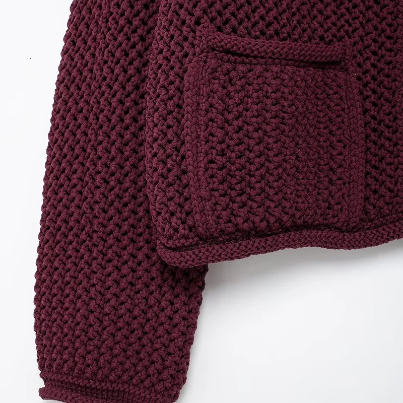 SIYANG Women Fashion Chic Wine Red y Knit Cardigan Female Buttons Pockets Short Sweater Ladies Knitwear 241007