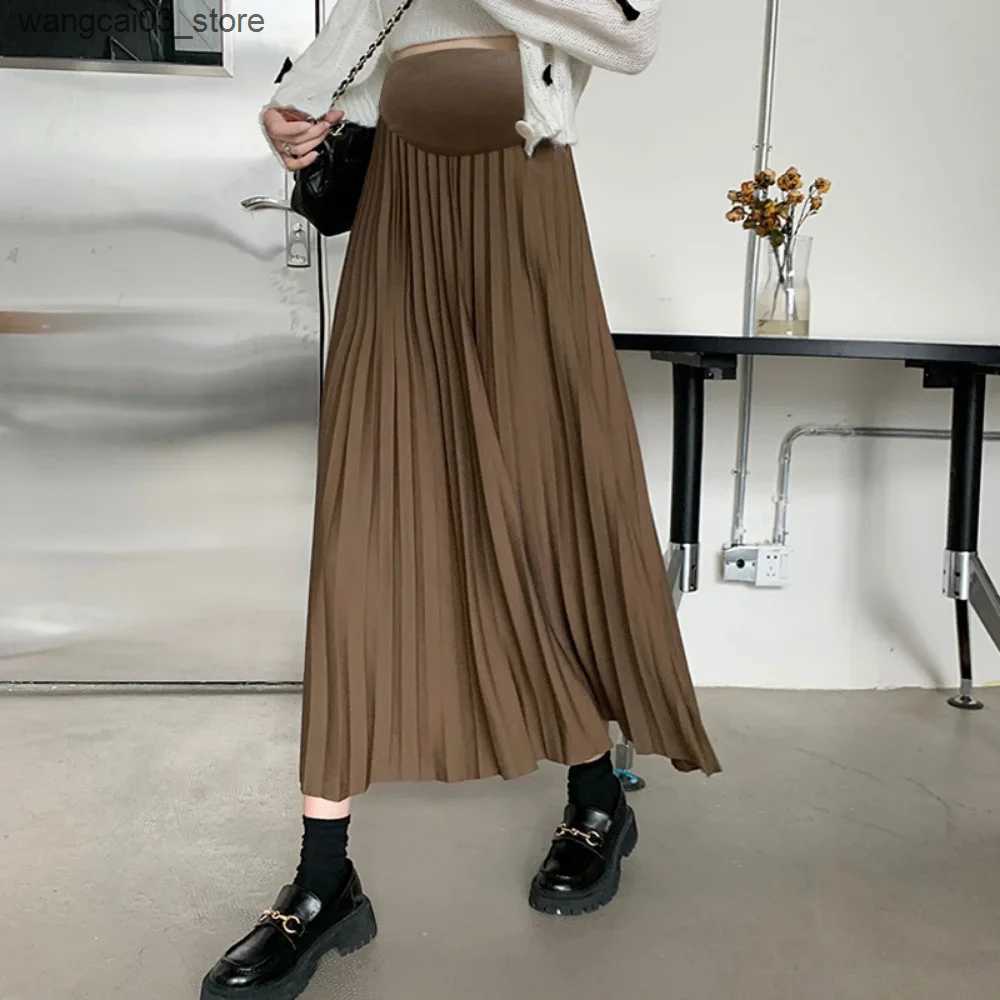 Maternity Dresses 2023 Autumn Winter Pleated Thick Warm Maternity Skirts Elastic Waist Belly Casual Clothes for Pregnant Women Pregnancy vestidos L240