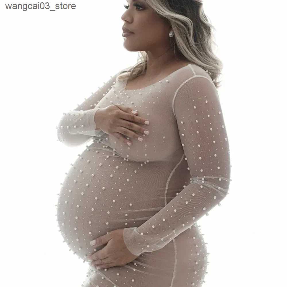 Maternity Dresses Maternity Photography Props Dresses Sexy Transparent Bright Pearl Lace Tulle for Pregnancy Women Photo Shoot Prop Accessories L24091
