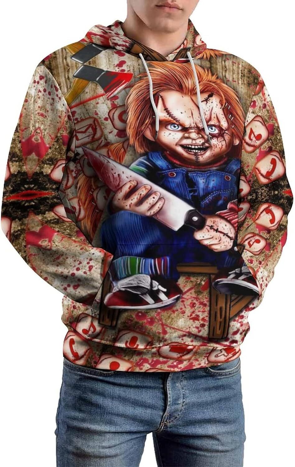 Hoodie for Mens Womens Mens Long Sleeve Chucky 3D Horror Print Hoodie Spring And Autumn Blouse Graphic Hoodies sweatshirt Pullover Long Sleeve