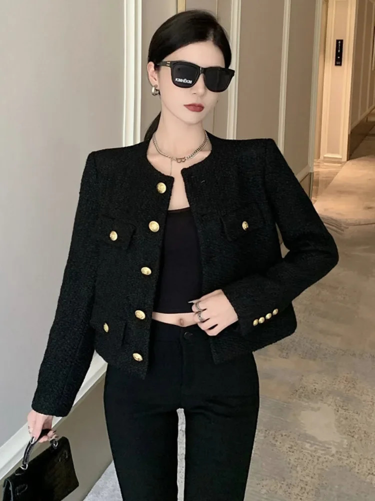 Autumn and winter French retro little perfume tweed jacket womens elegant casual wool jacket street clothes cut top 240930