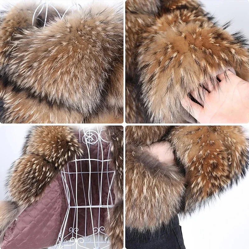 Maomaokong Super Winter Womens y Thick True Raccoon Fur Coat Natural Fox Jacket Plus Size Tank Top 241010