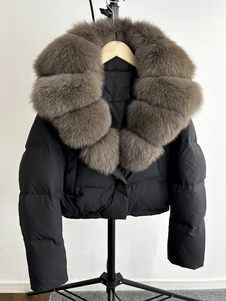 Janveny Big Natural Fox Fur Coat Womens Autumn Winter Female Parkas 90% White Duck Down Jacket Feather Short Puffer 241010