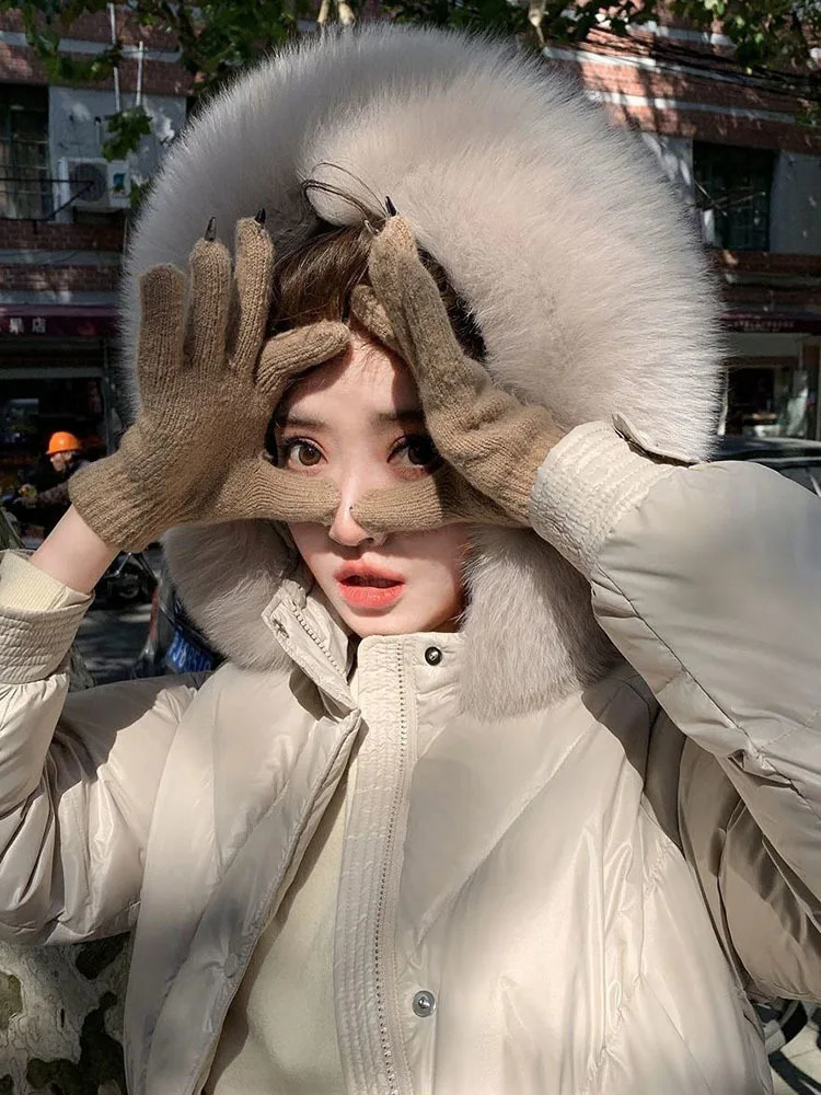 large real fox fur hooded winter inflatable feather jacket for women warm 90% white duck down jacket waterproof Parka 241007