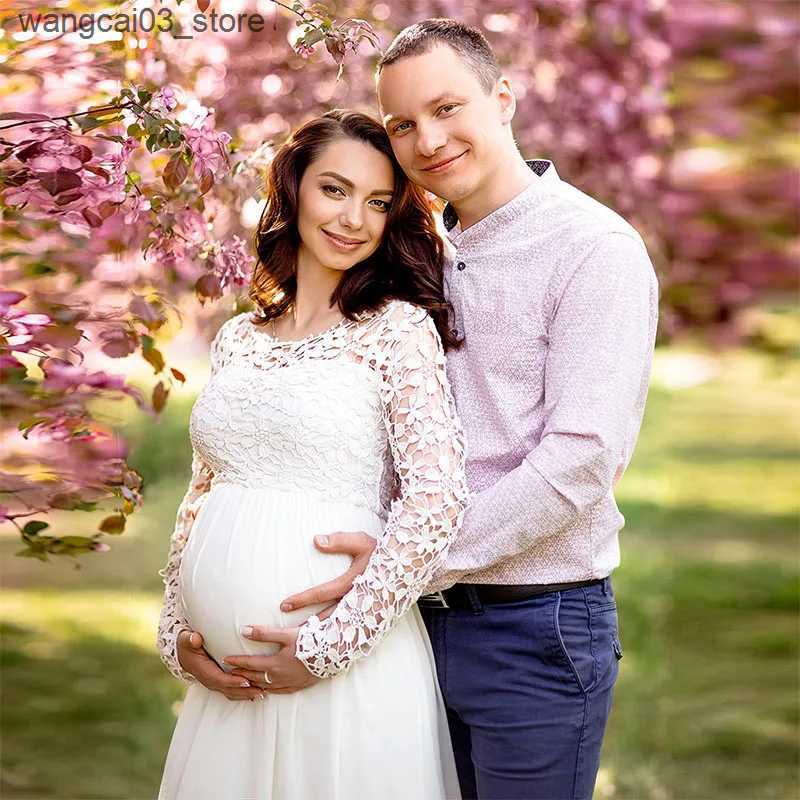 Maternity Dresses Lace Hollow Out Pregnancy Dresses for Photo Session Pregnant Elegant Robe Baby Shower Long Sleeve Maternity Dress Photography L24091